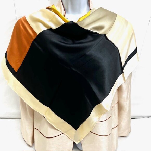 Like New Unbox Yves Saint Laurent Scarf Lg 34"x34"  100% Silk, Colors Block (6) - Picture 4 of 8